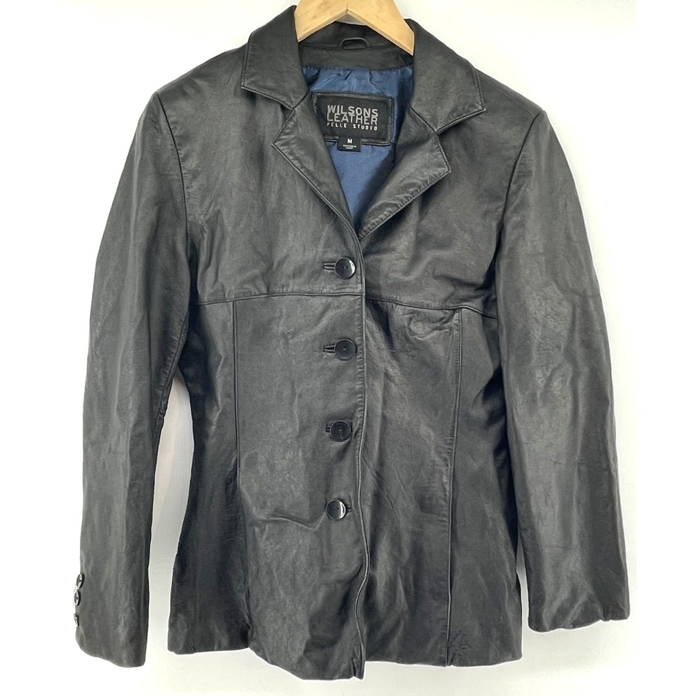 Wilsons Leather Jacket Womens S Black Blazer 4 Button Pelle‎ Studio Fitted